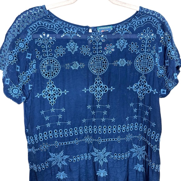 Johnny Was Embroidered Eyelet Mini Shift Dress Small Navy Blue - Picture 8 of 16